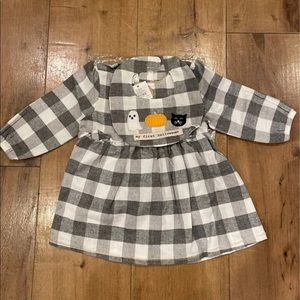 Mud Pie Gray & White Reversible Fall Dress and Bib